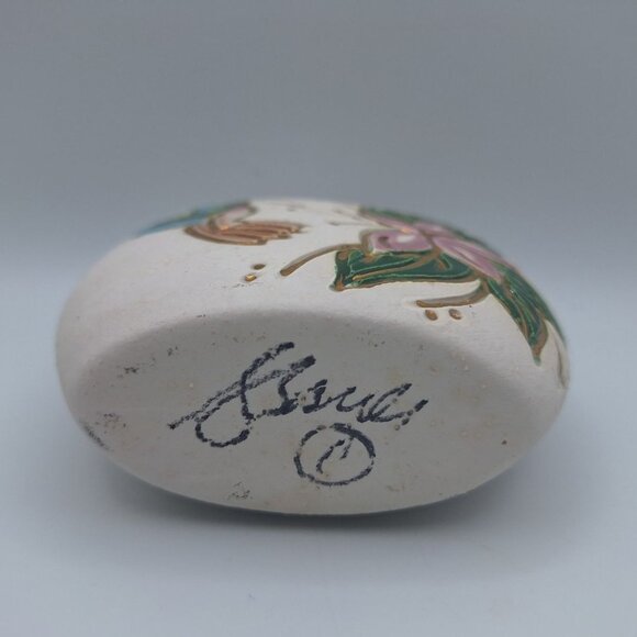 Hummingbird Pottery Vase Small Flower Gold Glaze Signed Art Hummer USA Nix Fly - Picture 2 of 7